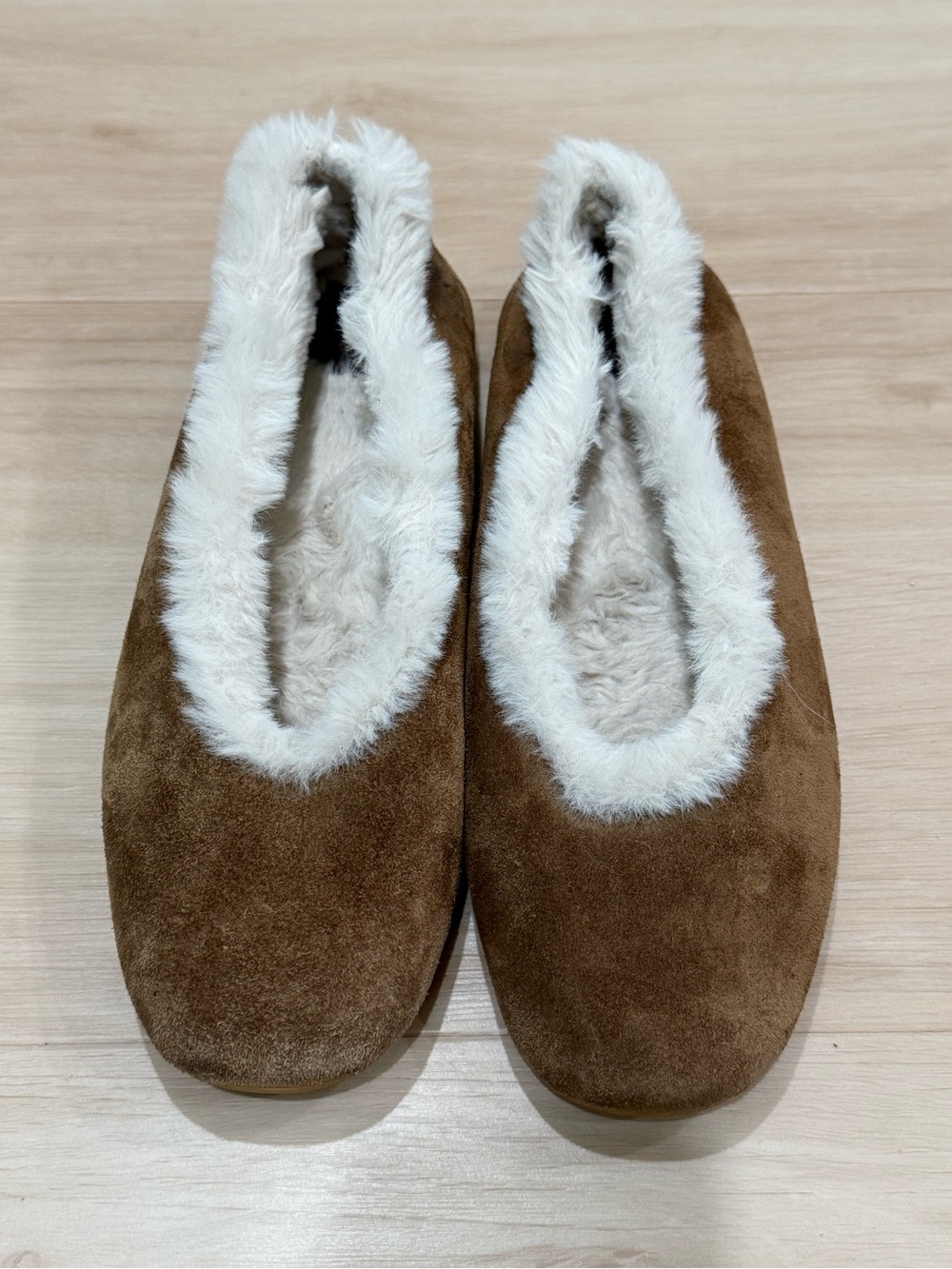 Aquatalia Qassidy Suede Shearling Faux Fur Ballerina Flats Brown 8 Made in Italy